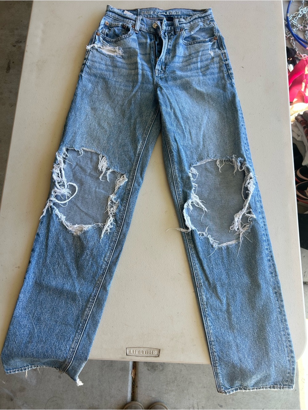 American Eagle Outfitters Distressed Light Blue Straight Leg Jeans
